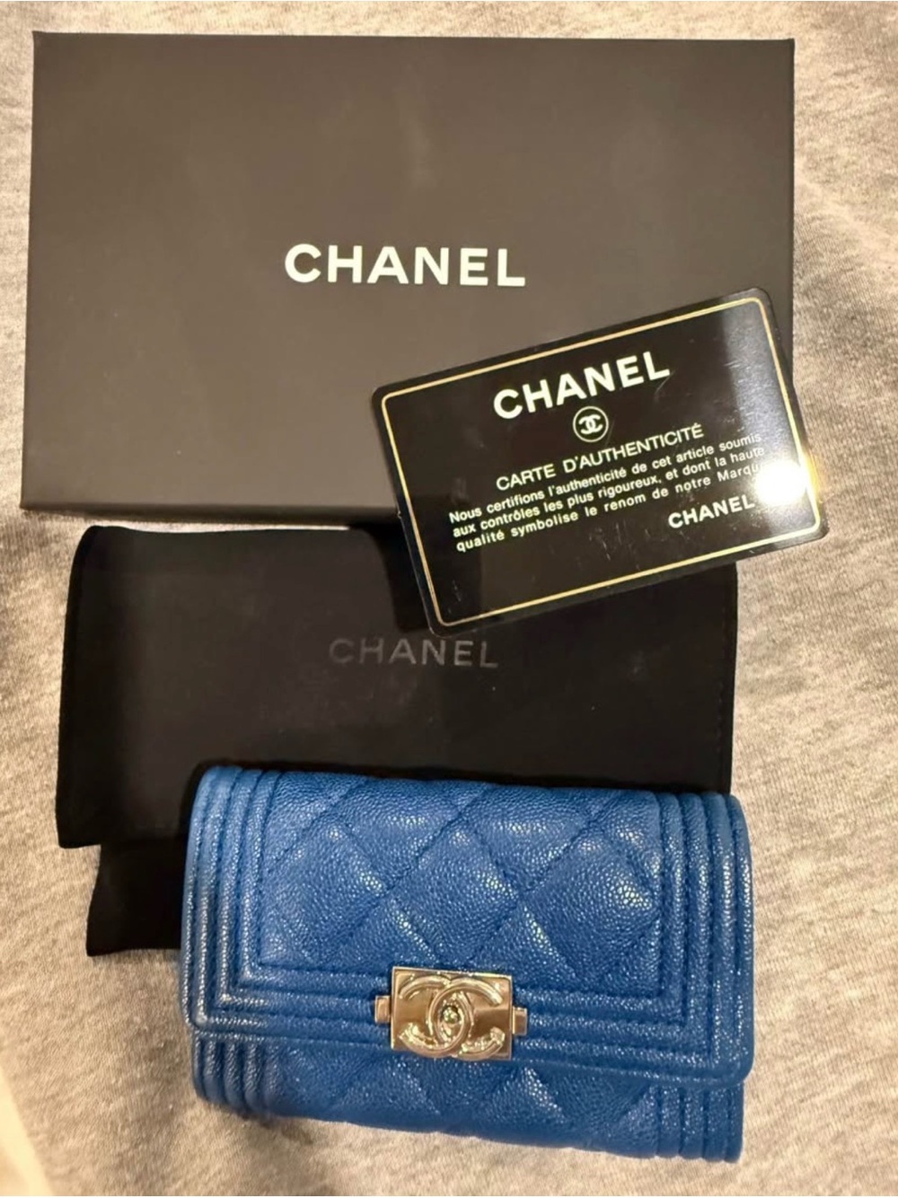 CHANEL Blue Quilted Leather Boy Wallet